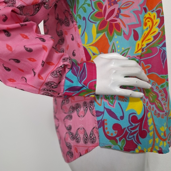 Sigrid Olsen Multicolor Boho Romantic Patchwork Inspired Floral Paisley Shirt S - Picture 13 of 14